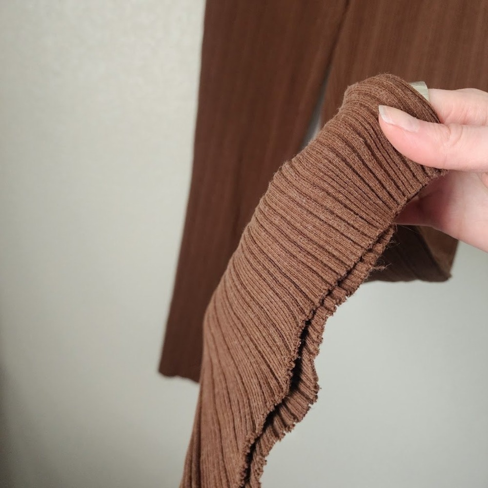 VINCE Brown Rib Knit Flared Pants Clean Girl 90s Minimalist M‎ - Picture 7 of 10
